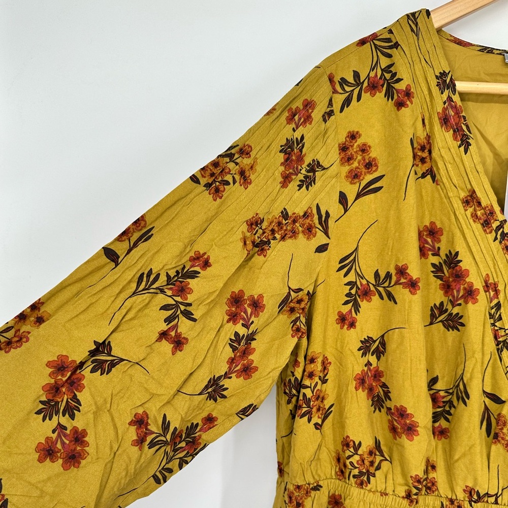 Daniel Rainn Mustard Floral Print Long Sleeve Dress size 2X NWT Surplice V Neck - Picture 7 of 12